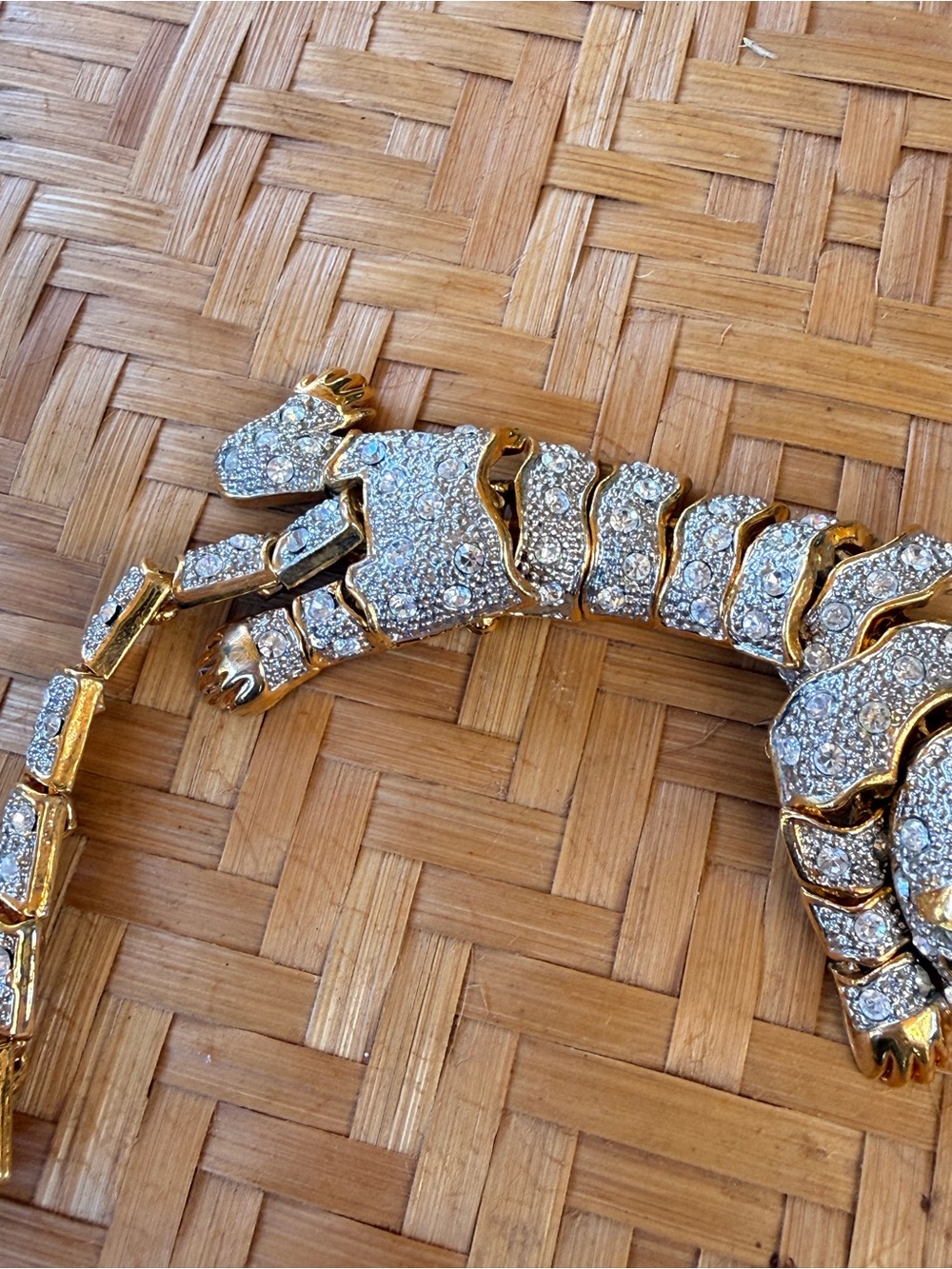 Gold and Crystal Panther Tiger Articulated Shoulder Brooch Jewelry Accent - Picture 2 of 8